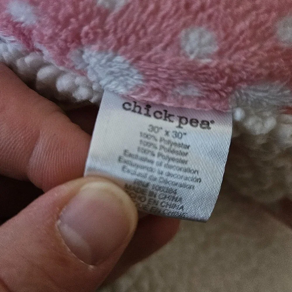 Chick Pea Ribbed Caterpillar Fleece Baby Blanket Pink White Polka Dot Trim 30x30